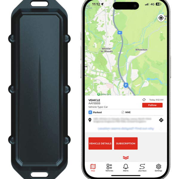 The Datatool Quantum next to a mobile phone with the Datatool App.